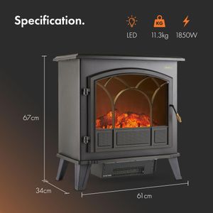 VonHaus Electric Stove Heater – Black Freestanding Fireplace