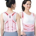 Aollop Posture Corrector for Women and Men - Elastic Adjustable Lumbar Belt Strap 4 Support Bars Back Support Brace, Breathable Upper Lower Back Straightener for Spine Scoliosis (Pink, 31'-39')