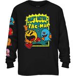 Pac-Man Official Pacman Video Game Shirt - Namco Atari Official Long Sleeve T-Shirt, Black Drawing, X-Large