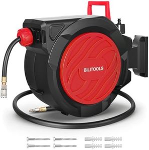 BILITOOLS Retractable Air Hose Reel, 3/8" x 100 ft Hybrid Air Hose Max 300PSI, Enclosed Air Compressor Hose Reel with Auto Rewind & 6.5 ft Lead-In Hose, 180° Swivel Wall/Ceiling Mount