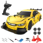 Goolsky RC Drift Car 1/16 RC Car 40KM/H 4WD 2.4GHz Infinitely Variable Speed Remote Control Car with Headlight Replaceable Drifting Tires and Racing Tires Kids Gift for Kids Adults 7.4V Battery Yellow