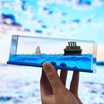 VMITRA Liquid Wave Cruise Ship Titanic Blue Ship Decoration Cruise Ship Liquid Iceberg Showpiece Home Decor Gifts Desk, 5 Centimeters