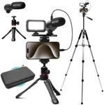 Movo uVlogger Android/USB-C/iPhone 15 Compatible Vlogging Kit with Fullsize Tripod - USB-C Compatible YouTube Starter Kit for Content Creators - Accessories: Tripods, Phone Mount, Light, Shotgun Mic