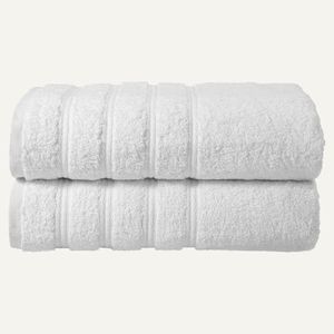 Briarwood Home® Medley Bath Towels 2-Pack – 27”x54”, Soft, Quick-Dry, Super Absorbent, 100% Organic Cotton, Dobby Ribbed Border, Lightweight, Lint-Free, Fade-Resistant – Bath, Gym, Spa - White