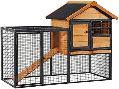 PawHut Wood-Metal Pet House Elevated Rabbit Hutch Bunny Cage Small Animal Habitat with Slide-Out Tray Lockable Door Water-Resistant Asphalt Roof Outdoor 48"x25"x36" Light Yellow