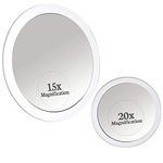 15X & 20X Magnifying Mirror Set - Two Round Circle Magnifying Make Up Mirrors with Suction Cups - Compact & Portable for Travel - 15cm & 10cm