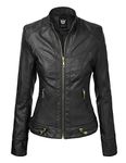 WJC747 Womens Dressy Vegan Leather Biker Jacket L Black