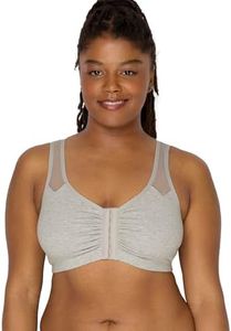 Fruit of the Loom Women's Comfort Front Close Sport Bra with Mesh Straps, Heather Grey, 22