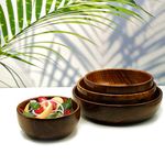 ADA Handicraft® Premium Edition- Pakka Sheesham Wood Handmade, Solid Serving Bowl Simple & Elegant Design Multipurpose Bowl for Serving & Home Decor (Brown) Set of 4