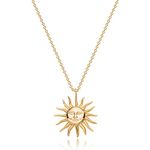 Mevecco Sun Necklace 18K Gold Plated Dainty Gold Charm Necklace Women Sunshine Celestial Charm Pendant Choker Delicate Gold Sunshine Sunburst Layering Necklace Christmas Gift for her