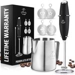 Zulay Kitchen Premium Gift Milk Frother Complete Set - Handheld Foam Maker, Stencils & Frothing Pitcher Set - Whisk Drink Mixer for Coffee - Mini Blender for Cappuccino, Frappe - Black