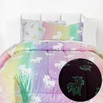 Kids Rule 5 Piece Unicorn and Stars Glow in The Dark Bedding Set, Rainbow Colors, Pink, Multicolored - Twin (UNI5CMFBT)