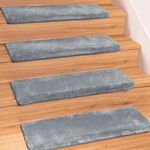 Spurtar 14 Pack Stair Treads for Wooden Steps Indoor Ultra Plush Bullnose Carpet Stair Treads Stair Runner Carpet for Stairs Non Slip Stair Protectors Carpet for Steps 9.25 x 30 x 1.2 in - Light Grey