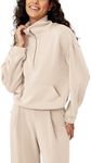 ODODOS Women's Modal Soft Cinchable Sweatshirts Half Zipper Funnel Neck Oversize Pullover with Pockets, Ivory, X-Small