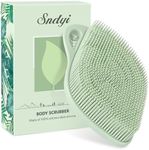 Sndyi Silicone Body Scrubber, Gentle Exfoliating Body Scrubber for Sensitive Skin, Leaf Shaped Shower Scrubber for Body with Lathering Bristles, Silicone Loofah Body Brush for Showering, Green