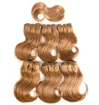 Aiokrtse Brazilian Virgin Hair 100% Human Hair Weave Bundles Body Wave Brazilian Hair 6 bundles 8 inches with 1 small closure #27 Blonde Color(6 bundles 8 inches=about 230 grams or 8.11 ounces)