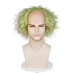 Probeauty Green Wig for Men, Short Bald Wig for Adults, Unisex Fluffy Wig for Halloween Costume Cosplay