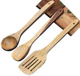 Flavoma Natural Sheesham Wood Spoon Set of 3 | Handmade Cooking Spoon Set | Frying Spoon, Slotted Turner, Serving Spoon | Wooden for Nonstick Cookware Kitchen Utensils | Kitchen Utensils