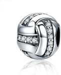 Junyi Jewelry Volleyball Charm 925 Sterling Silver Sport Charm Ball Charm Basketball Charm USA Football Charm for Pandora Charm Bracelet