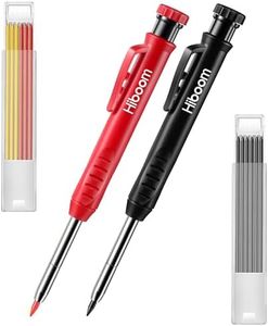 Hiboom 2 Pack Solid Carpenter Pencil with 14 Refill, Long Nosed Deep Hole Mechanical Pencil Marker with Built-in Sharpener for Carpenter Woodworking Architect with Design Patent (Black, Red)