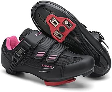 Womens Cycling Shoes Compatible with Peloton Bike Clip in Ladies Indoor Cycling Road Bike Riding Biking Shoes, Pre-Installed Delta Cleats Size 9 Black Pink