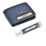 YOUR GIFT STUDIO Faux Leather Personalised Wallet With Customized Keychain Name, Men Birthday Gift Set For Men Combo, Birthday Gifts For Boyfriend, Husband, Father, Brother With Name And Charm- Blue