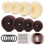 LINKPEACE Hair Bun Maker Set, Donut Bun Maker Set with 20 Pcs Invisible Hair Nets for Bun, 4 Pcs Dark Brown & 4 Pcs Beige Hair Donut Bun Maker, 5 Pcs Hair Elastic Bands and 20 Pcs Hair Bobby Pins