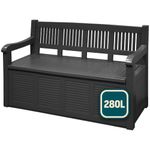 OutdoorOasis Outdoor Storage Bench 280L (Grey) - Weather Resistant Garden Storage Box and Comfortable Outdoor Seating - Lockable Lid with Ventilation for Cushions & Tools