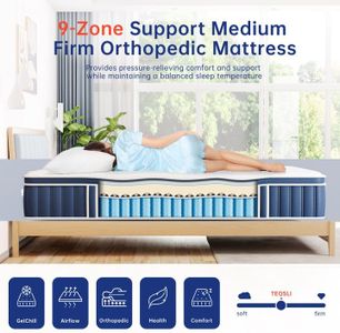 TeQsli Double Memory Foam Hybrid Mattress 4FT6 – 9-Zone Orthopedic, Medium Firm, 135x190x27cm
