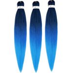 BALINGHAIR Blue Ombre Braiding Hair Pre-stretched 26 Inches Long Braiding Hair Extensions Flame Retardant Braids Hair(1B/Blue/Sky Blue-3Pcs)