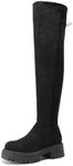 DREAM PAIRS Women's Platform Over The Knee Boots Lug Sole Round Toe Thigh High Long Chunky Block Heels Fall Boots,Size 9.5,Black-Suede,SDOB2309W