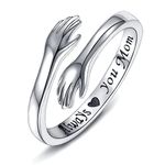 925 Sterling Silver Hug Rings for Women, I Love You Forever Love You Mother Gift Sister Gifts Engraved Words Hugging Hands Open Ring Friendship Jewelry Gift (Always love you mom)