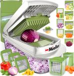 Mueller Pro-Series 10-in-1, 8 Blade Vegetable Chopper, Onion Mincer, Cutter, Dicer, Egg Slicer with Container, French Fry Cutter Potato Slicer, Home Essentials, Salad Chopper White Sand/Green