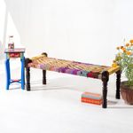 JAE Furniture Sheesham Wooden Platform Bench For Living Room Sitting Bench For Balcony Home And Garden Bench Charpai Cotton & Multicolor Rope Bench- Yellow & Multicolor Rope