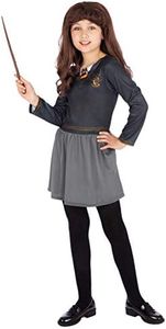 Harry Potter Costume Hermione Ragazze con Bacchetta e Parrucca Nero 7-8 Anni