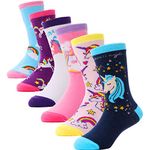 Girls Kids Socks Crew Cute Socks for Toddler Children Fashion Cotton Cartoon Animal Unicorn Birthday Gifts Socks 6 Pack Stocking Stuffers(Unicorn I,5-8 Y)