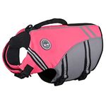 VIVAGLORY Sports Style Dog Life Jacket, Dog Buoyancy Jacket for Swimming & Boating, Ripstop & Buoyancy for Doggy, Life Vest with Handle, XL, Bright Pink