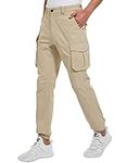 FitsT4 Men's Hiking Cargo Pants Slim Fit Stretch Zipper Pockets Lightweight Quick Dry Outdoor Trousers Joggers Track Golf Workout Travel Casual Pants Khaki XXL