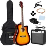 Best Choice Products Beginner Acoustic Electric Guitar Starter Set w/ 41in, All Wood Cutaway Design, Case, Strap, Picks - Sunburst