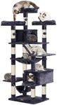 Heybly Cat Tree 73 inches XXL Large Cat Tower for Indoor Cats,Multi-Level Cat Furniture Condo for Large Cats with Padded Plush Perch, Cozy Basket and Scratching Posts Smoky Gray HCT030G