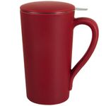 Tea Cup with Infuser and Lid, 20oz Tea Mug with Handle for Steeping Loose Leaf Tea, Dishwasher and Microwave Safe, Ceramic Tea Strainer Cup Gifts for Tea Lovers - Red