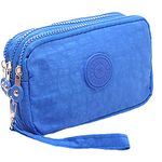 Btoon 3 Layer Zipper Nylon Wallets for Women Wristlet Bag Purse Waterproof Cell Phone Pouch Handbag (Light Blue)