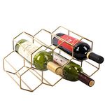 Tabletop Wine Rack,Metal Brushed Geometric Designed Bottle Holder, Perfect for Home Decor, Bar, Wine Cellar, Basement, Cabinet, Pantry,7 Bottle Wine Storage Stand (Gold)