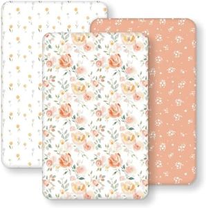 FIEMOL Baby Bedside Bassinet Sheets Fitted Girl, 33”x20” Compatible with Baby Delight Dream On Me & Most Rectangle Bedside Sleeper Bassinet Mattresses, Super Soft Microfiber Watercolor Flower