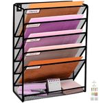 PLSOPPKG 6 Tier Wall Mounted File Organizer, Hanging Wall File Holder, A4 Wall Pocket File Holder, Metal Mesh Magazine Rack, Mail Organizer Wall Mount Holder, Upgrade