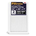 Filtrete 20x25x1 Air Filter, MPR 1500, MERV 12, Healthy Living Ultra-Allergen 3-Month Pleated 1-Inch Air Filters, 2 Filters