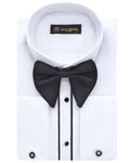 Men's White Wing Collar Tuxedo Shirt with Double Cuffs | Complete Set Including Flamboyant Cufflinks & Black Bow Tie | Luxe Dress Shirts for Men (Trimmed, M)