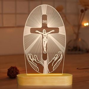 Lightzz Lampe illusion 3D Jésus Croix Nuit Nuit Nuit Lampe de Chevet Alimentation USB Couleurs Chaudes pour Maison Chambre Décoration de Vacances