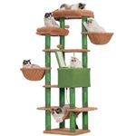 Heybly Cat Tree for Large Cats,68 inch Multi-Level Cat Tower for Indoor Cats,2 Widened Plush Perches Cat Condo with Scracthing Board and Big Caves,Cactus HCT025CA