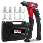 NEU MASTER Rivet Gun with 200Pcs Rivets, Manual Rivet Gun Kit with 4 Tool-Free Interchangeable Rivet Heads, BMC Case, Heavy Duty Single Hand Riveter for Plastic, Metal, Leather.